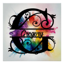 Lettre 'G', Monogramme arc-en-ciel lumineux, Nom d
