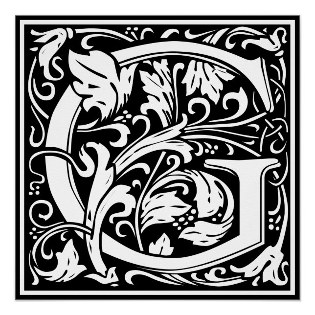 Poster Lettre G Monogramme médiéval Art Nouveau (Devant)