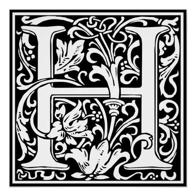 Poster Lettre H Monogramme médiéval Art Nouveau (Devant)