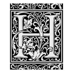 Poster Lettre H Monogramme médiéval Art Nouveau