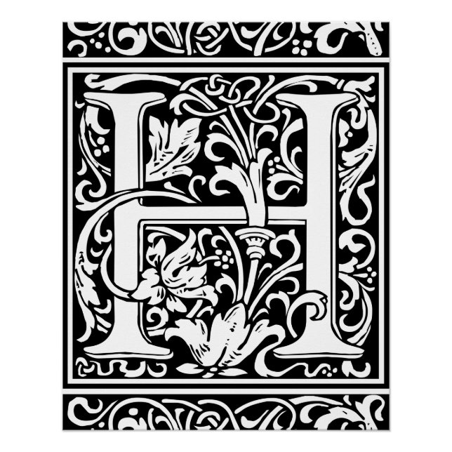 Poster Lettre H Monogramme médiéval Art Nouveau (Devant)