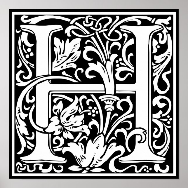 Poster Lettre H Monogramme Médiéval Vintage Initiale (Devant)