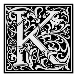 Poster Lettre K Monogramme Art Nouveau Médiéval