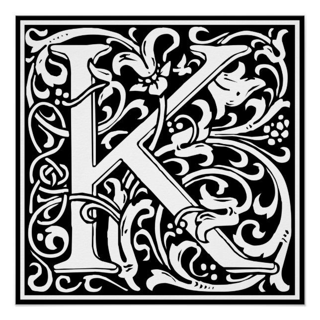 Poster Lettre K Monogramme Art Nouveau Médiéval (Devant)
