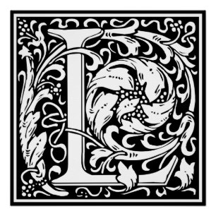 Poster Lettre L Monogramme Art Nouveau Médiéval