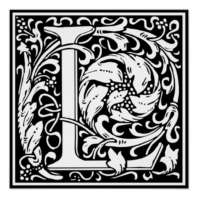 Poster Lettre L Monogramme Art Nouveau Médiéval (Devant)