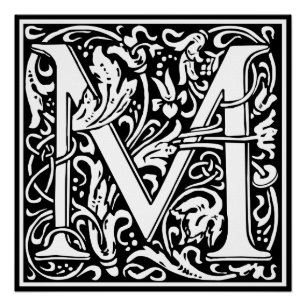 Poster Lettre M Monogramme médiéval Art Nouveau