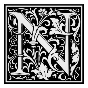 Poster Lettre N Monogramme Art Nouveau Médiéval