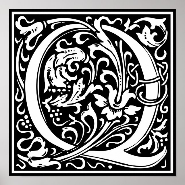 Poster Lettre Q Monogramme médiéval Art Nouveau (Devant)