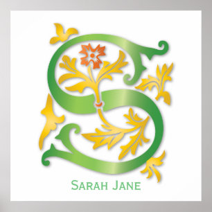 Poster Lettre S Monogram Fleur de lis