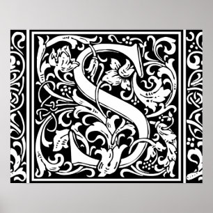Poster Lettre S Monogramme Médiéval Initiale Vintage