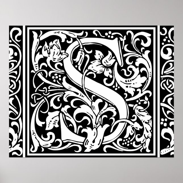 Poster Lettre S Monogramme Médiéval Initiale Vintage (Devant)