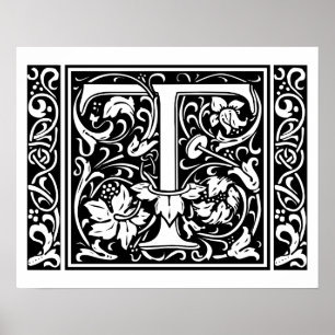 Poster Lettre T Monogramme Médiéval Initial Vintage