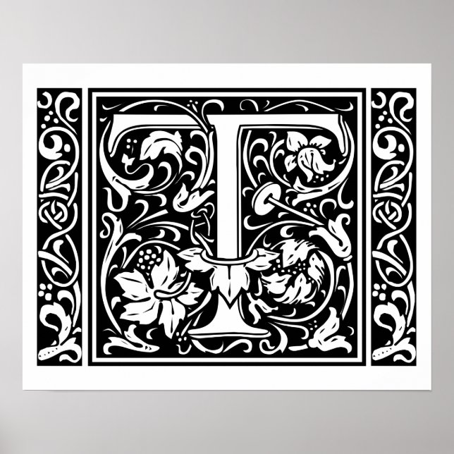 Poster Lettre T Monogramme Médiéval Initial Vintage (Devant)