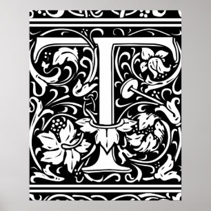 Poster Lettre T Monogramme Médiéval Initial Vintage