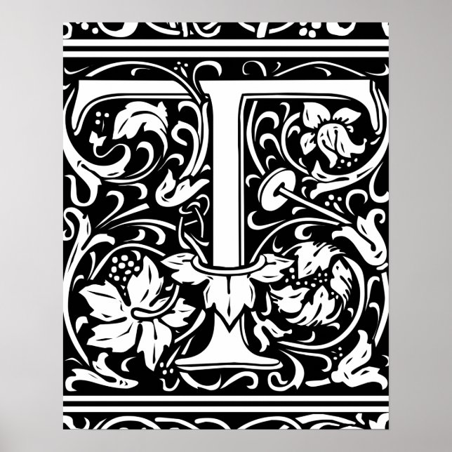 Poster Lettre T Monogramme Médiéval Initial Vintage (Devant)
