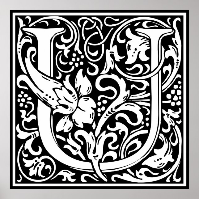 Poster Lettre U Monogramme Médiéval Art Nouveau (Devant)