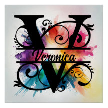 Lettre 'V', Monogramme arc-en-ciel lumineux, Nom d