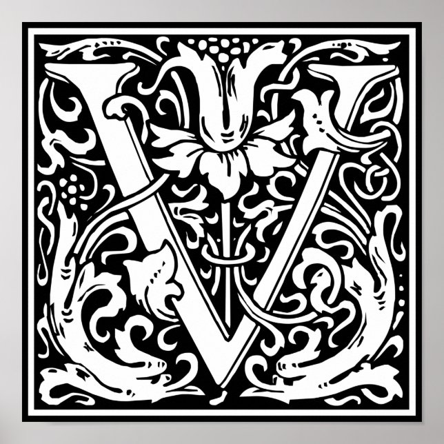 Poster Lettre V Monogramme médiéval Vintage (Devant)
