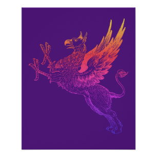 Poster Lettre Vintage Press Griffin Line Art Rainbow