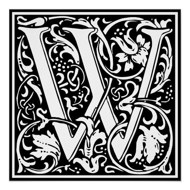 Poster Lettre W Médiévale Monogramme Art Nouveau (Devant)
