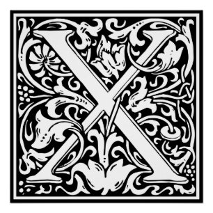 Poster Lettre X Monogramme Art Nouveau Médiéval