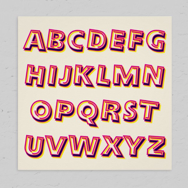 Poster Lettres de l'Alphabet Rétro Cool Littératie (A wall poster featuring the letters of the alphabet in capitals, in a retro style)