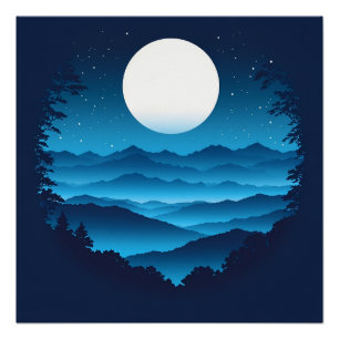 Poster Lever de lune au-dessus de la crête bleue