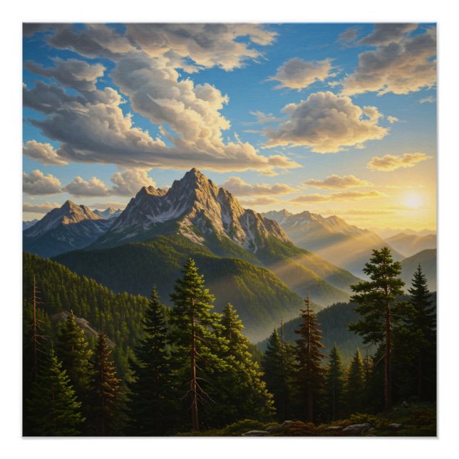 Poster Lever de soleil dans les montagnes (Devant)