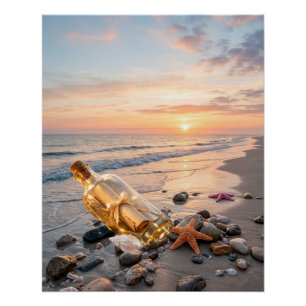 Poster Lever de soleil sur la plage Coucher de soleil Océ