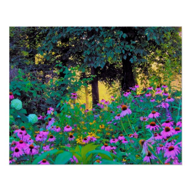 Poster Lever du soleil brumeux dans mon jardin Rubio (Devant)