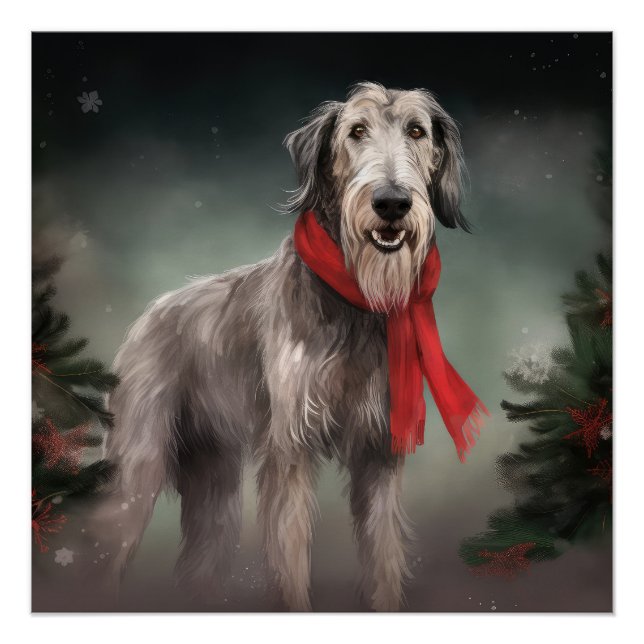 Poster Lévrier dans la neige de Noël (Devant)