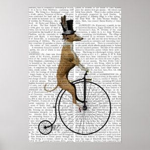 Poster Lévrier sur le vélo noir de quart de penny de