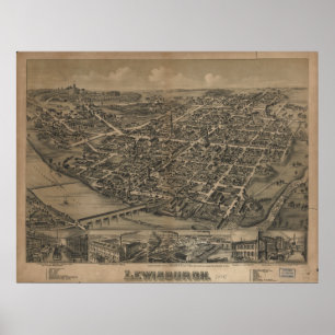 Poster Lewisburg Pennsylvania 1884 Antique Panoramic Map