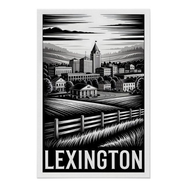 Poster Lexington Kentucky Skyline Noir et Blanc Gravure s (Devant)