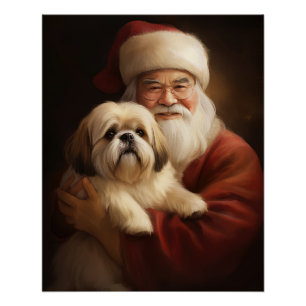 Poster Lhasa Apso Avec Noël Festif Du Père Noël