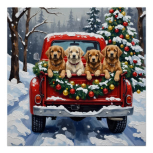 Poster Lhasa Apso camion rouge de Noël vacances
