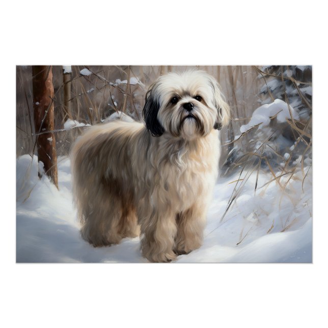 Poster Lhasa Apso Laissez Tomber la Neige Noël (Devant)