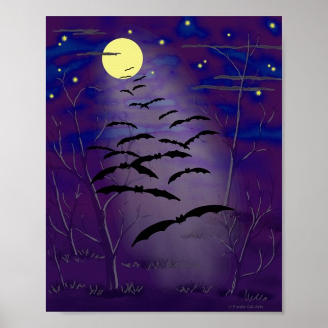 Poster L'heure ensorcelante avec pleine lune jaune et cha (Devant)