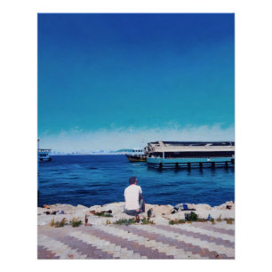 Poster L'Homme Jouit D'Une Vue Sur Le Port Serene Avec De