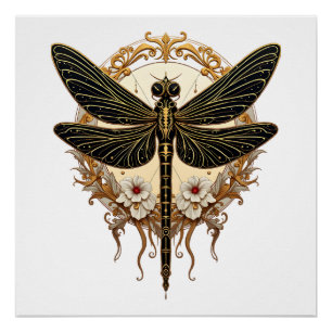 Poster Libellule Art nouveau élégant Steampunk
