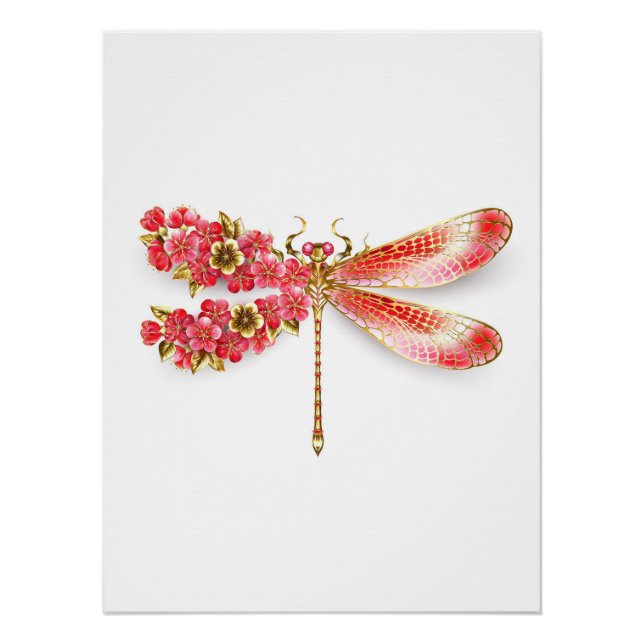 Poster libellule de fleurs avec sakura de bijoux (Devant)