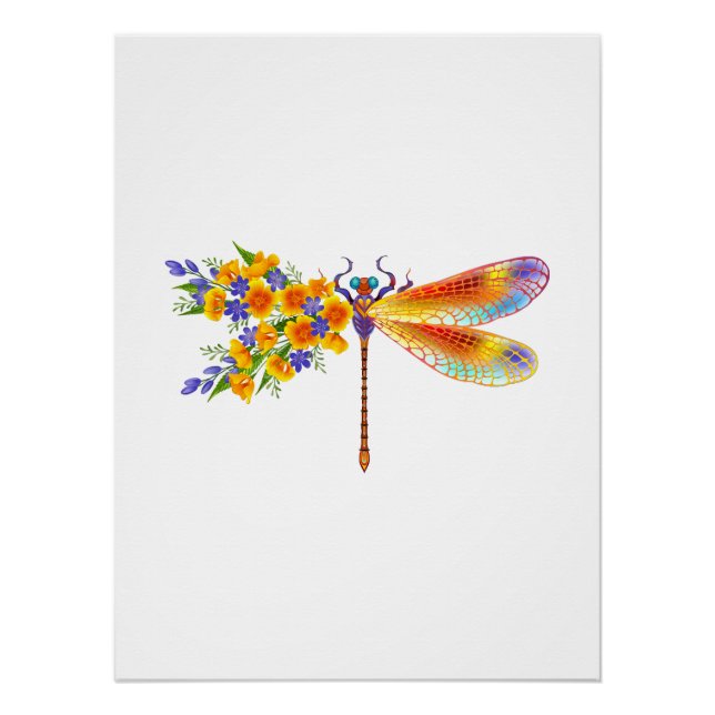 Poster libellule de fleurs jaunes (Devant)
