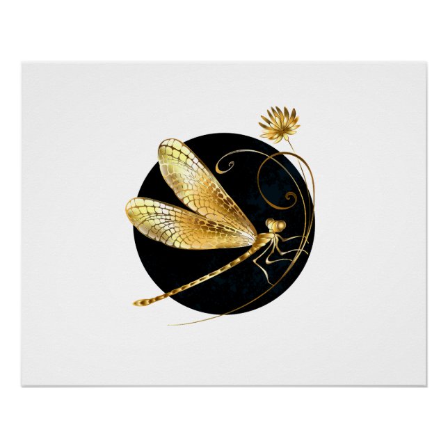 Poster libellule d'or en cercle noir (Devant)
