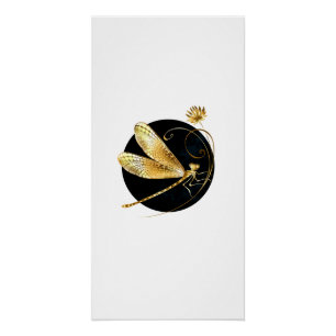 Poster libellule d'or en cercle noir