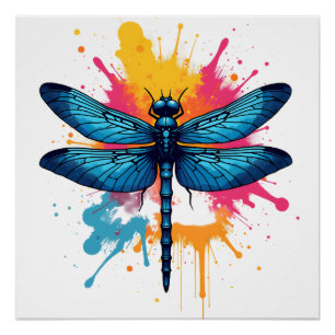 Poster Libellule peinte Art Pop Colorée Artistique