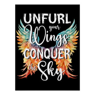 Poster Libérer vos ailes conquérir le ciel, typographie