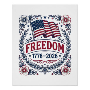 Poster Liberté 1776 Chemise Fleurie Drapeau Patriotique V