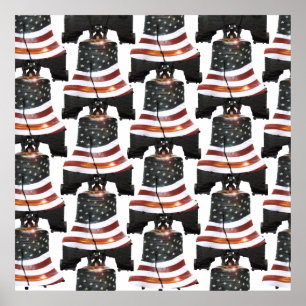 Poster Liberty Bell avec drapeau américain - Motif