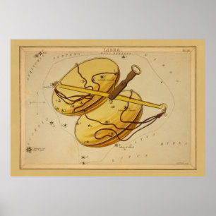 Poster Libra - Signe Vintage de l'image zodiaque